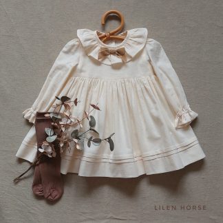 DEMO: Ecru Velvet Bow Cotton Dress for Children